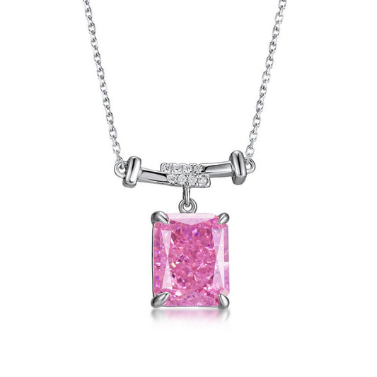 Prong Setting Rectangle Pink Gem Charm Chain