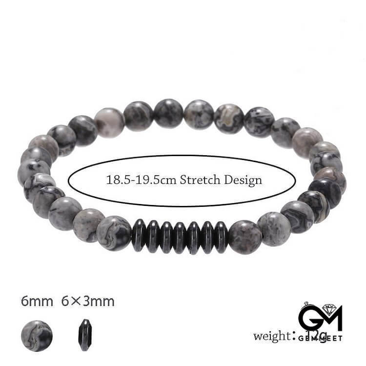 6mm Stone Beads Mens Bracelet