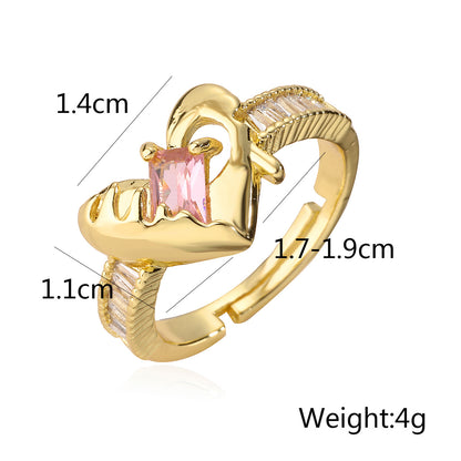 Rectangle Cut Stone Heart Shape Signet Ring