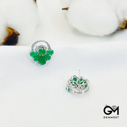 Hollow Round Leaf-Shaped Green Stone Earrings