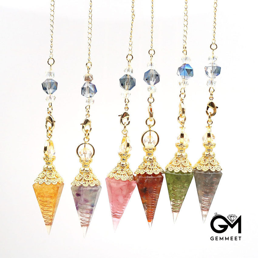 Aquamarine Gold-plated Hexagonal Pyramid Crystal Pendant