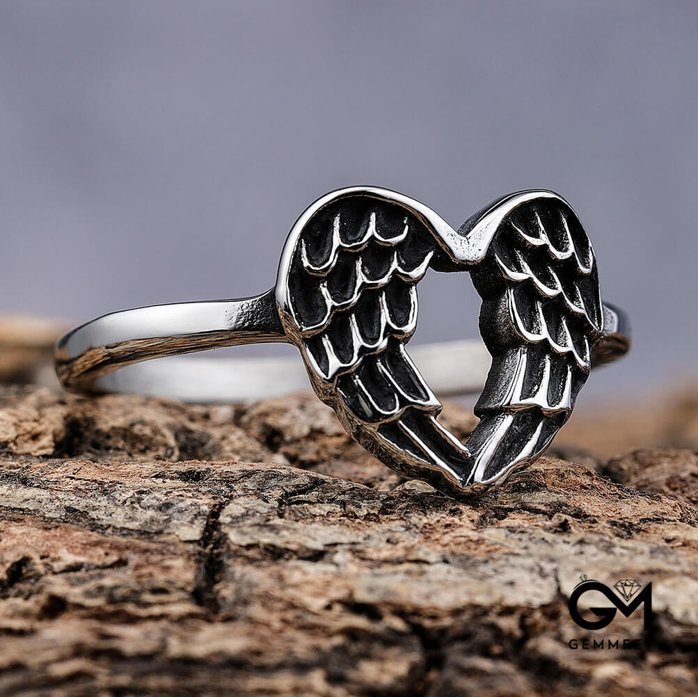 Vintage Simple Wings Stainless Steel Ring