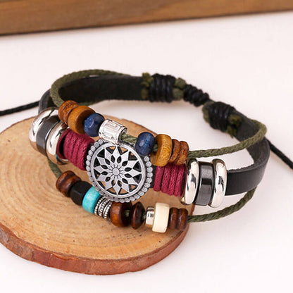 Retro Personality Cowhide Fashion Temperament All-match Beaded Leather Bracelet