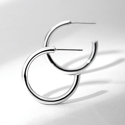 White Gold Classic Hammered Midi Hoop Earrings