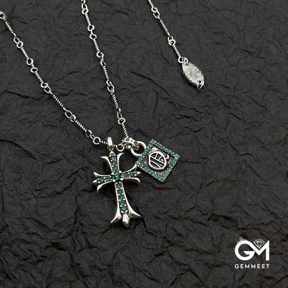 Vintage Cross Square Zircon Pendant Necklace