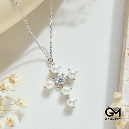 S925 Sterling Silver Cross Zircon Necklace