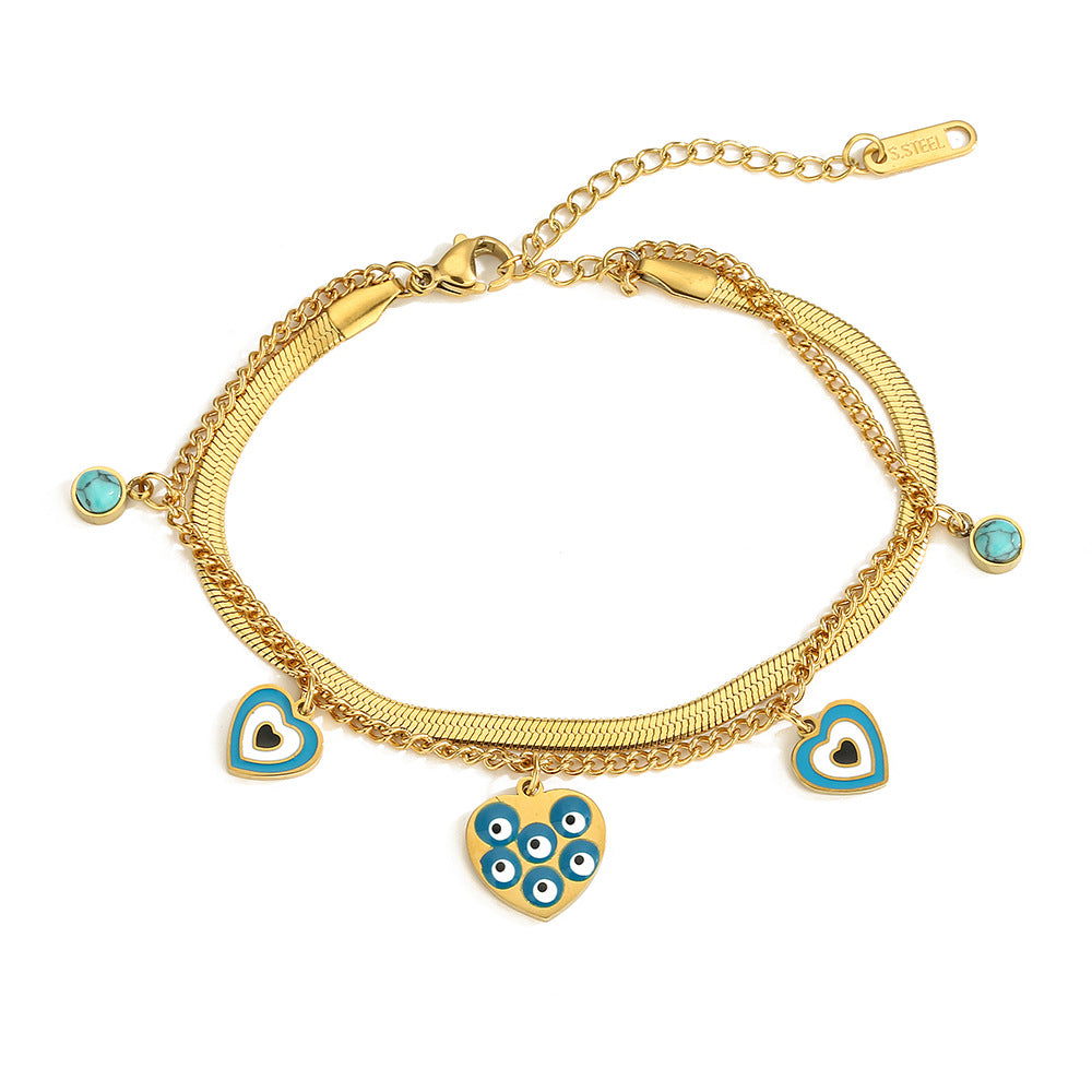 2 Layers Evil Eye & Turquoise Ball Bracelet