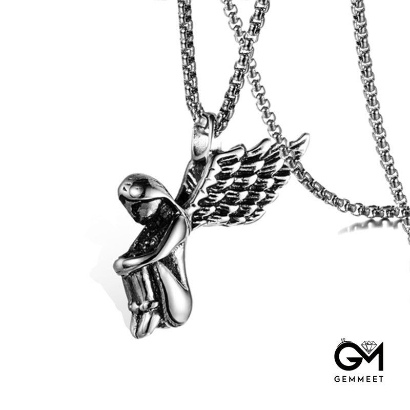 Stainless Steel Girl Angel Wings Necklace