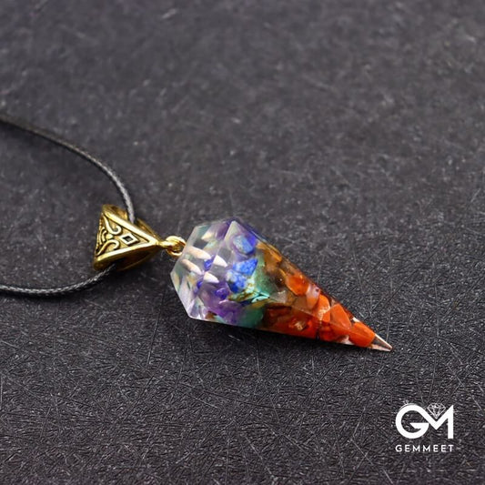 Colorful Stone Hexagon Cone Hexagon Column Necklace