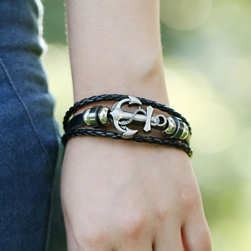 Retro Simple Multi-layer Braided Anchor Leather Fashion Bracelet