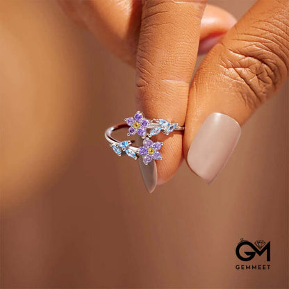 "Forget me nots" - Exquisite Sparkling Colorful Zircon Fower Ring