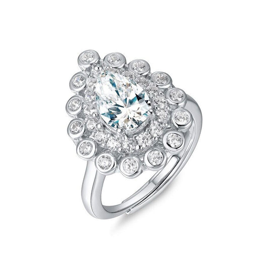 White Gold Drip Shape Bezel Setting Stones Halo Ring