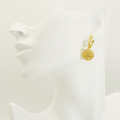 Spherical Hollow Design Ball Gold Dangle Earrings