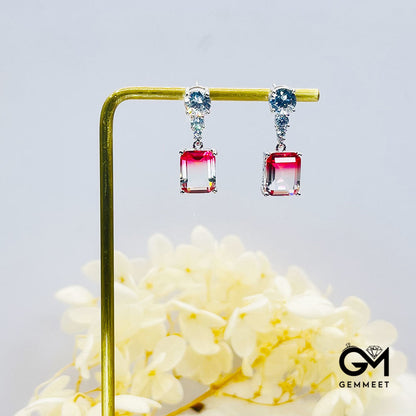 Red-White Gradient Square Stone Earrings