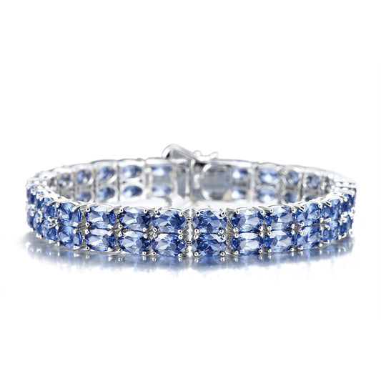 Sterling Silver Pear Cut Blue Sapphire Tennis Bracelet