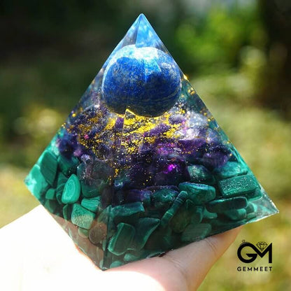 Lapis Lazuli Sphere with Amethyst and Malachite Pyramid