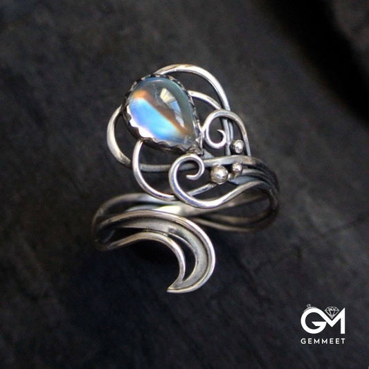 Drop Shaped Moonstone Witch Ring