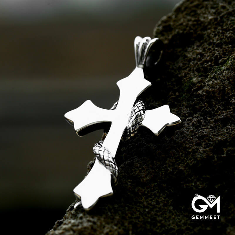 Stainless Steel Cross Snake Pendant