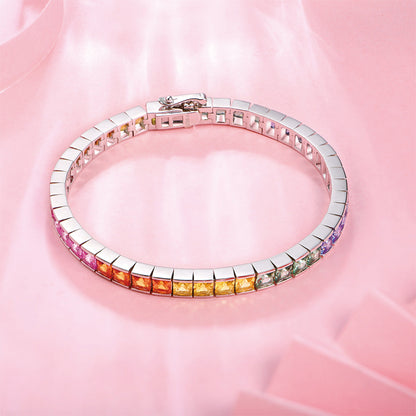 Sterling Silver Square Cut Tension Setting Colored Gem Tennis Bracelet