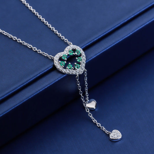 Hollow Dangle Heart Shape Multi Emerald Chain