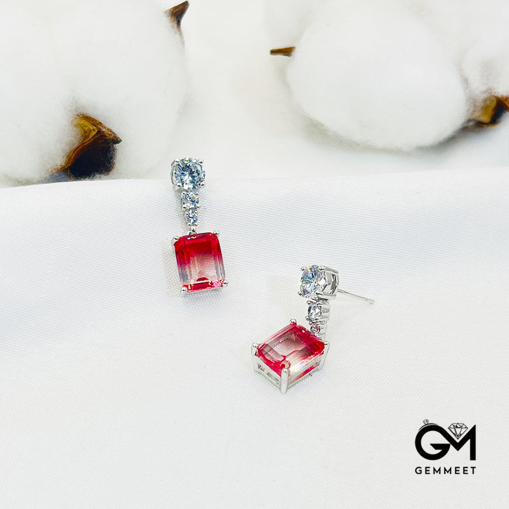 Red-White Gradient Square Stone Earrings