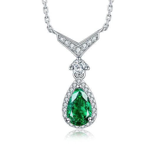 White Gold Drip Shape Emerald Full Stones Chain