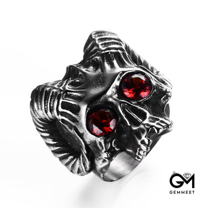 Retro Punk Skull Red Zircon Eye Ring