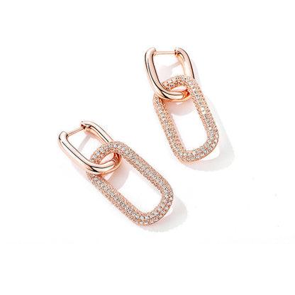 Rose Gold Hard Style Double U Shape Hoop Dangle Earrings