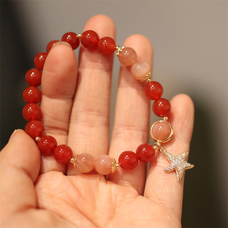 Peach Moonstone Red Agate Crystal Star Wealth Bracelet