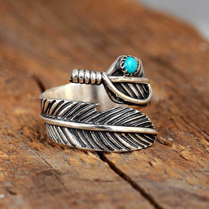 Retro Turquoise Feather Jewelry Ring