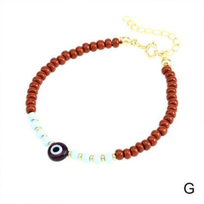 Mixed Colored Glass Rice Beads Handmade Beaded Overlay with Colored Devil's Eye Resin Beads String Bracelet