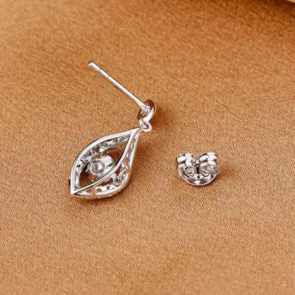 White Gold Olive Shape Full Stones Beating Drop Earrings