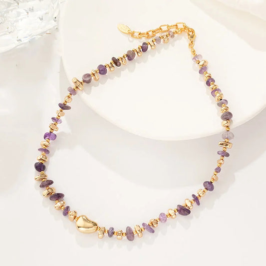 Gold Clavicle Chain Geometric Irregular Amethyst Necklace