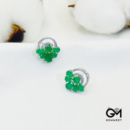 Hollow Round Leaf-Shaped Green Stone Earrings