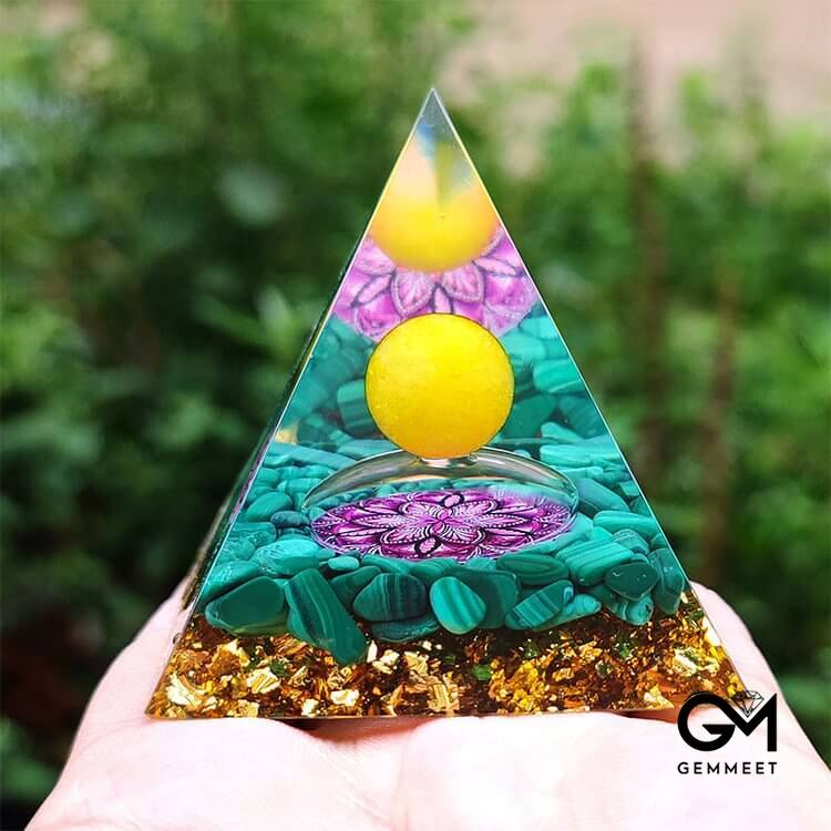 Yellow Jade with Turquoise Orgone Pyramid