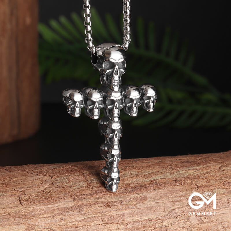 Vintage Cross Alloy Skull Necklace