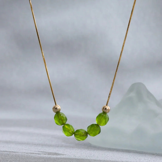 Natural Prehnite Beaded Stainless Steel Necklace