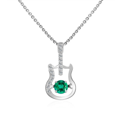 White Gold Guitar Shape Hollow Beating Emerald Chain