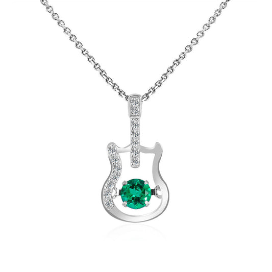 White Gold Guitar Shape Hollow Beating Emerald Chain