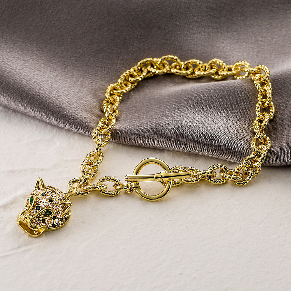 Golden Full Stones Leopard Head Bracelet