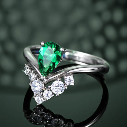 White Gold S925 Drip Emerald Crown Shape Adjustable Rings