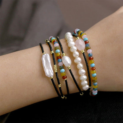 Bohemian Multi-layered Dami Bead Braided Bracelet Simple Color Semi-precious Stone Beaded Handwork