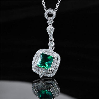 White Gold Cushion Shape Double Halo Emerald Chain