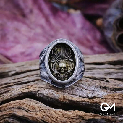 Vintage Engraved Skull Female Face Ring