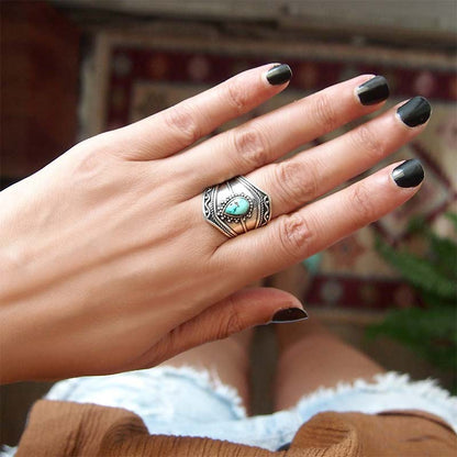 Boho Style Water Drop Turquoise Reki Ring