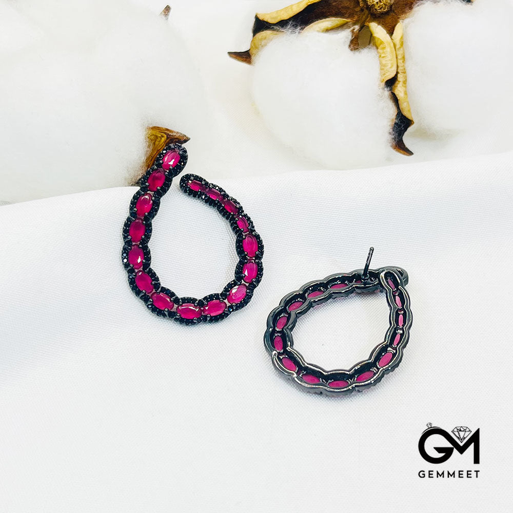 Horseshoe Setting Pink Stones Earrings