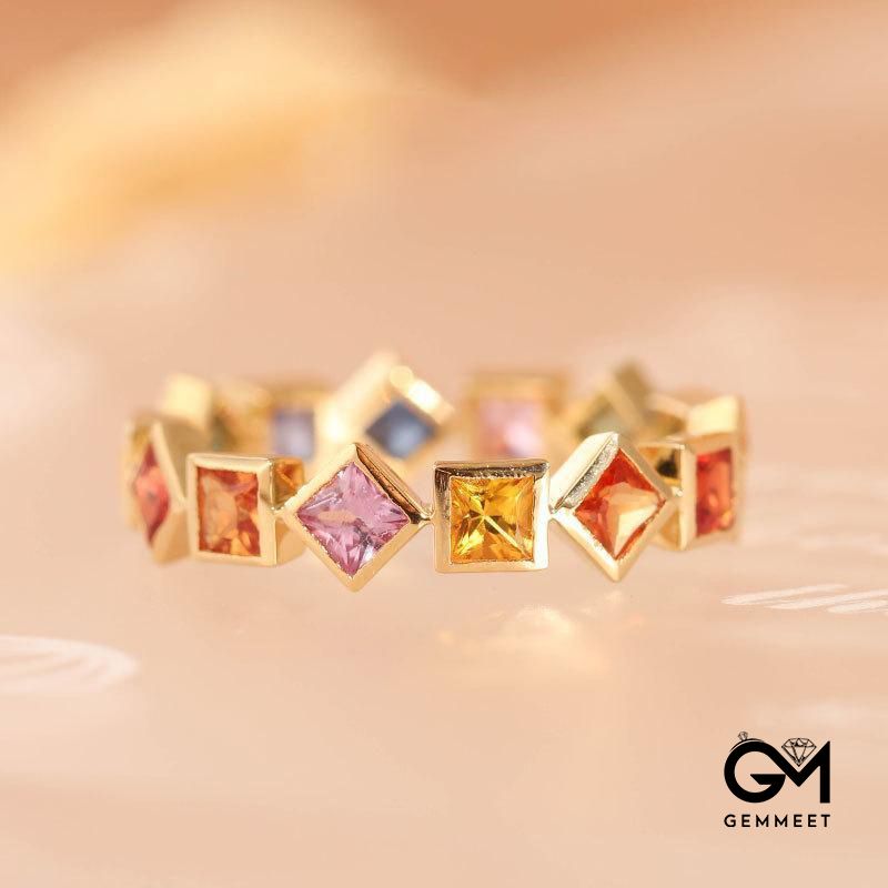 Gold Plated Geometric Rainbow Crystal Ring