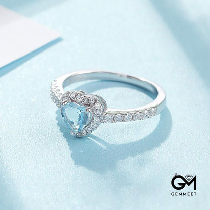 Simple Aquamarine Heart Zircon Ring