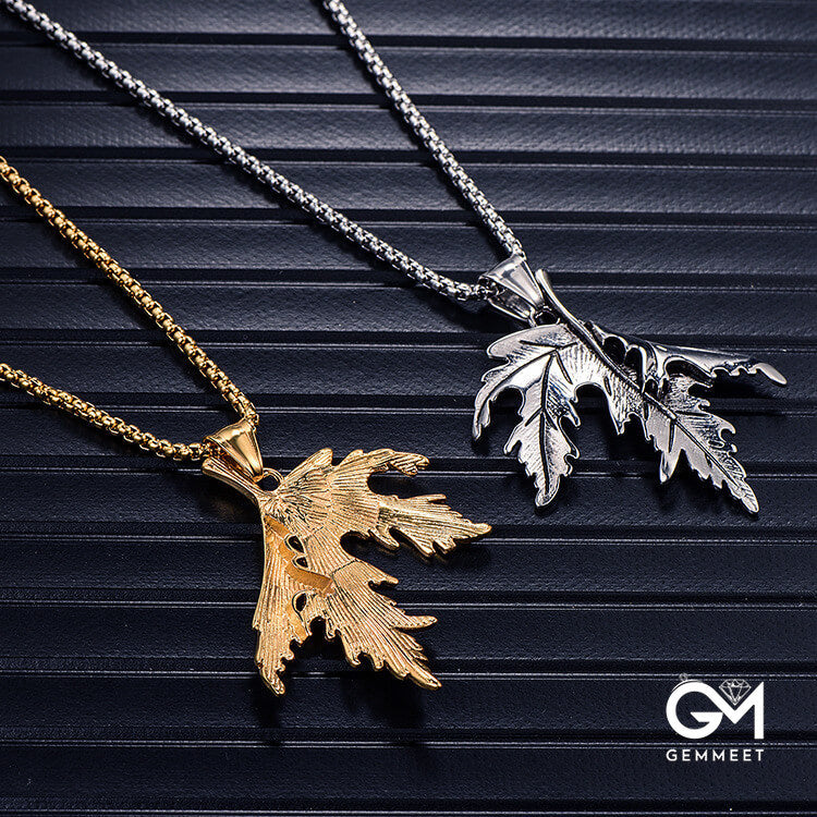 Stainless Steel Plant Leaf Pendant Necklace