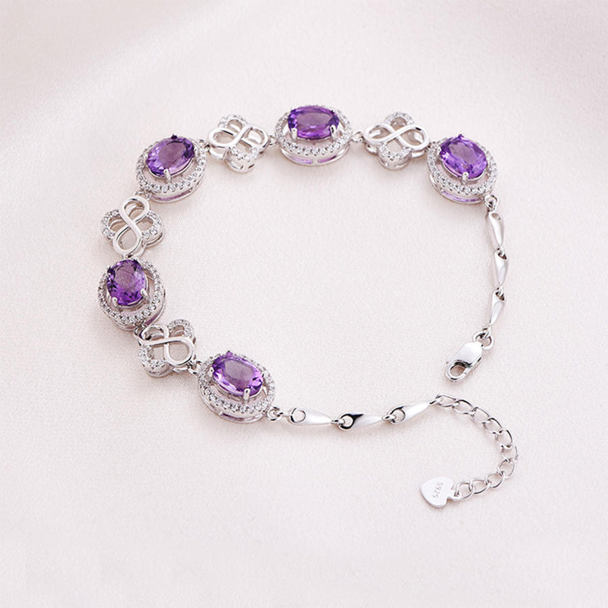 White Gold Flower Shape Olive Amethyst Stones Bracelet